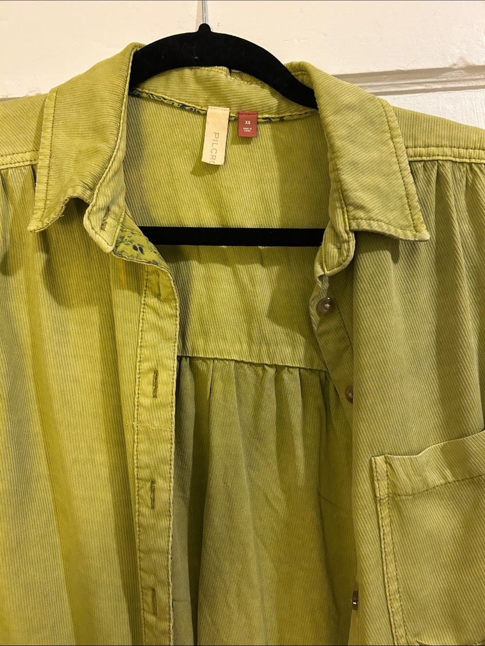 Pilcro Sigourney Lime Green Corduroy Button-Down Shirt